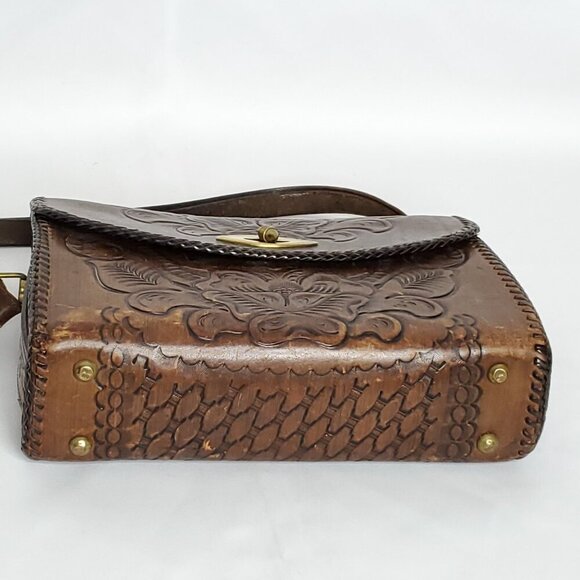 Vintage Leather Tooled Saddle Bag Purse Brown Floral Western Cowgirl Jo-O-Kay - Picture 9 of 16